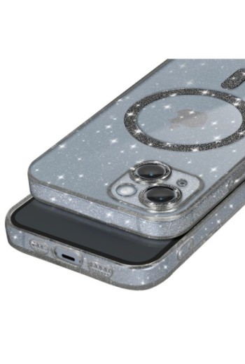 Cover MagSafe per iPhone 14 silicone glitterato - nero traslucido