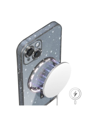 Cover MagSafe per iPhone 14 silicone glitterato - nero traslucido