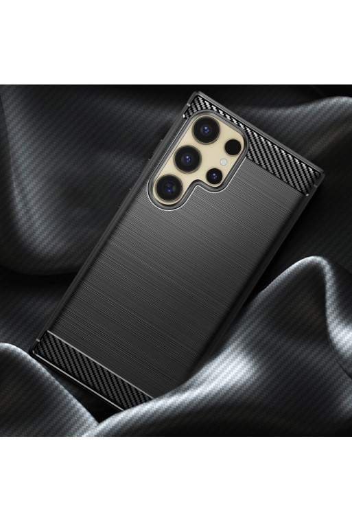Cover per Samsung Galaxy S24 Ultra flessibile effetto carbonio e spazzolato - nera
