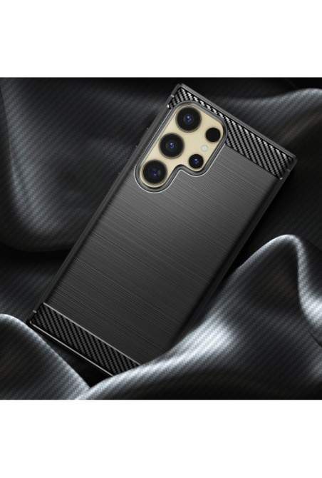 Cover per Samsung Galaxy S24 Ultra flessibile effetto carbonio e spazzolato - nera