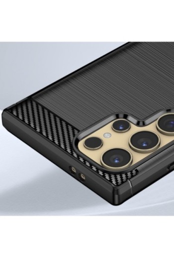 Cover per Samsung Galaxy S24 Ultra flessibile effetto carbonio e spazzolato - nera