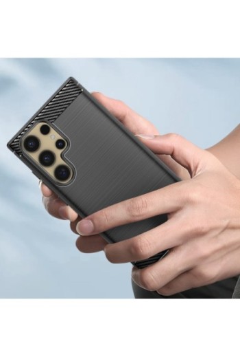 Cover per Samsung Galaxy S24 Ultra flessibile effetto carbonio e spazzolato - nera