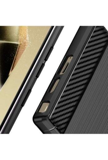 Cover per Samsung Galaxy S24 Ultra flessibile effetto carbonio e spazzolato - nera