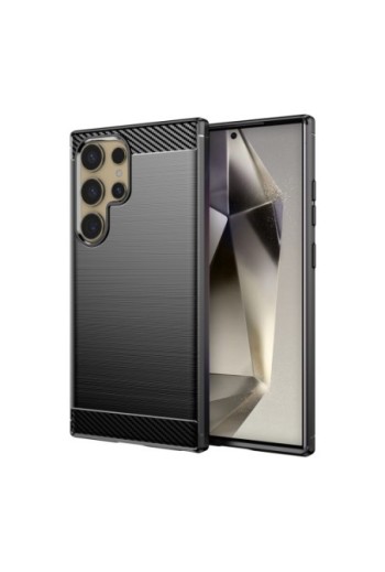 Cover per Samsung Galaxy S24 Ultra flessibile effetto carbonio e spazzolato - nera