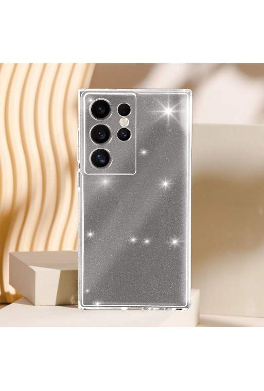 Cover in silicone per Samsung Galaxy S24 Ultra design glitterato - trasparente