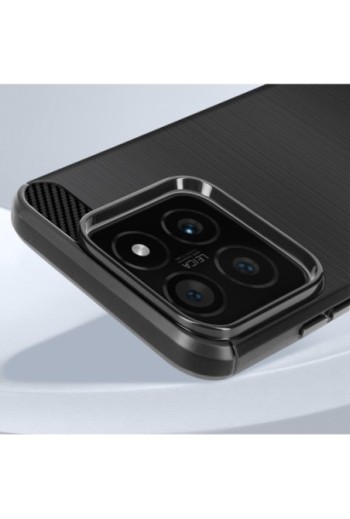 Cover per Xiaomi 14 silicone flessibile effetto carbonio e spazzolato - nera