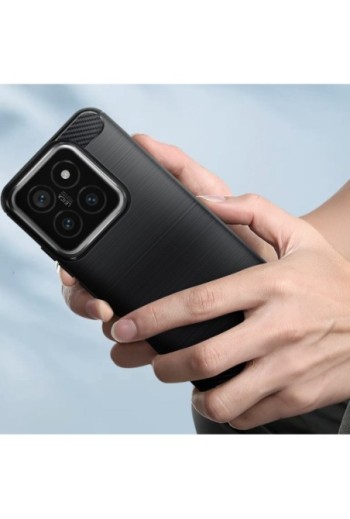 Cover per Xiaomi 14 silicone flessibile effetto carbonio e spazzolato - nera
