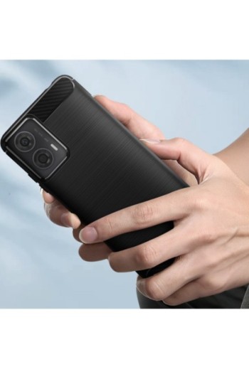 Cover silicone effetto carbonio e spazzolato nera per Motorola Moto G24 e G04