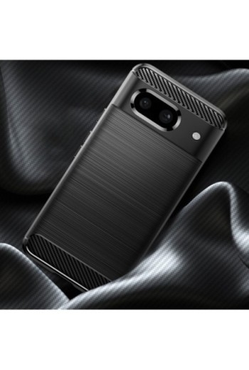 Cover per Google Pixel 8a silicone flessibile effetto carbonio e spazzolato - nera