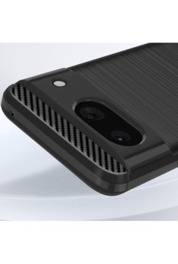 Cover per Google Pixel 8a silicone flessibile effetto carbonio e spazzolato - nera