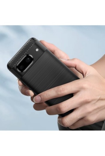 Cover per Google Pixel 8a silicone flessibile effetto carbonio e spazzolato - nera