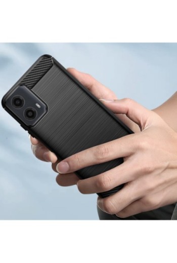 Cover per Motorola Moto G34 5G silicone flessibile effetto carbonio e spazzolato - nera