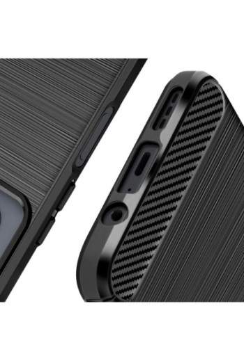 Cover per Motorola Moto G34 5G silicone flessibile effetto carbonio e spazzolato - nera