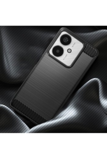 Cover per Xiaomi Redmi 13C silicone flessibile effetto carbonio e spazzolato - nera