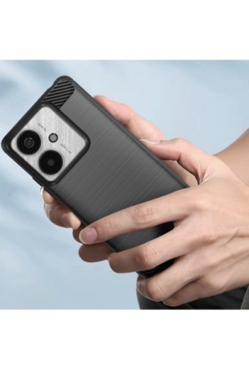 Cover per Xiaomi Redmi 13C silicone flessibile effetto carbonio e spazzolato - nera