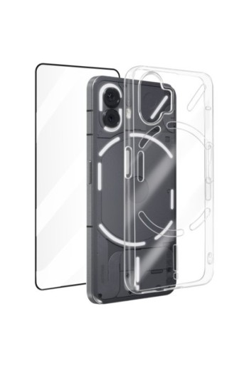 Cover per Nothing Phone 2 trasparente + vetro temperato 9H bordo nero - protezione completa