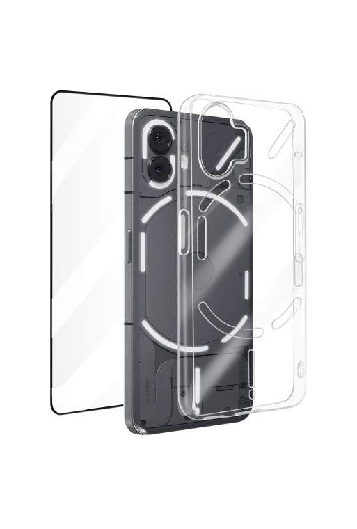 Cover per Nothing Phone 2 trasparente + vetro temperato 9H bordo nero - protezione completa