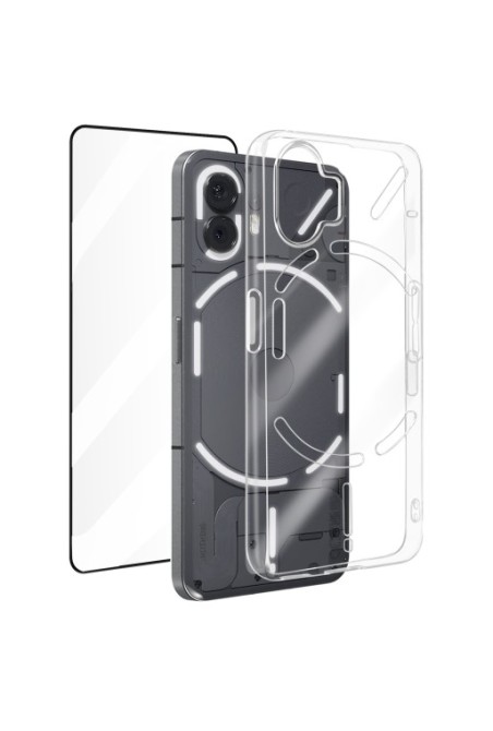 Cover per Nothing Phone 2 trasparente + vetro temperato 9H bordo nero - protezione completa