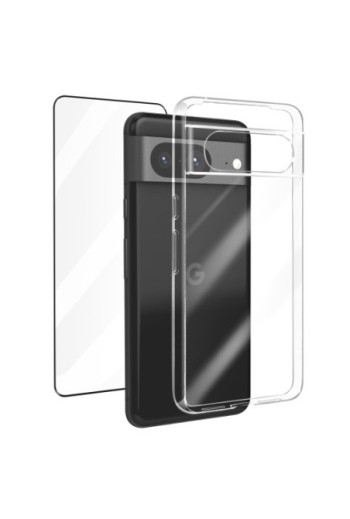 Cover per Google Pixel 8 trasparente + vetro temperato 9H bordo nero - protezione completa