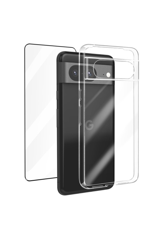 Cover per Google Pixel 8 trasparente + vetro temperato 9H bordo nero - protezione completa