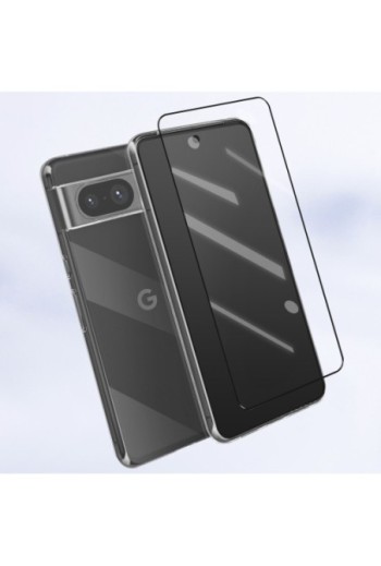 Cover per Google Pixel 8 trasparente + vetro temperato 9H bordo nero - protezione completa
