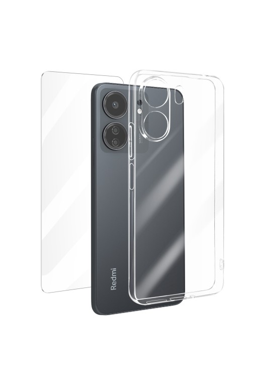 Cover trasparente + vetro temperato 9H - pack di protezione 360° per Xiaomi Redmi 13C e Poco C65