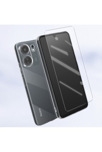 Cover trasparente + vetro temperato 9H - pack di protezione 360° per Xiaomi Redmi 13C e Poco C65