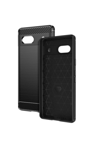 Cover flessibile per Google Pixel 7a design effetto carbonio e alluminio spazzolato - nera