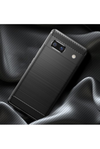 Cover flessibile per Google Pixel 7a design effetto carbonio e alluminio spazzolato - nera