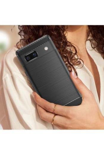 Cover flessibile per Google Pixel 7a design effetto carbonio e alluminio spazzolato - nera