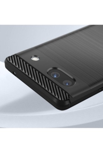 Cover flessibile per Google Pixel 7a design effetto carbonio e alluminio spazzolato - nera