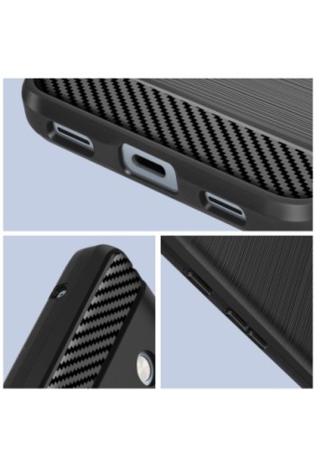 Cover flessibile per Google Pixel 7a design effetto carbonio e alluminio spazzolato - nera