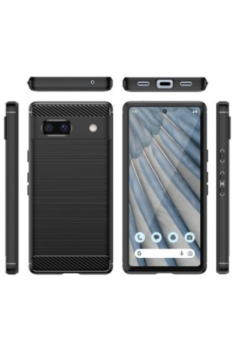 Cover flessibile per Google Pixel 7a design effetto carbonio e alluminio spazzolato - nera