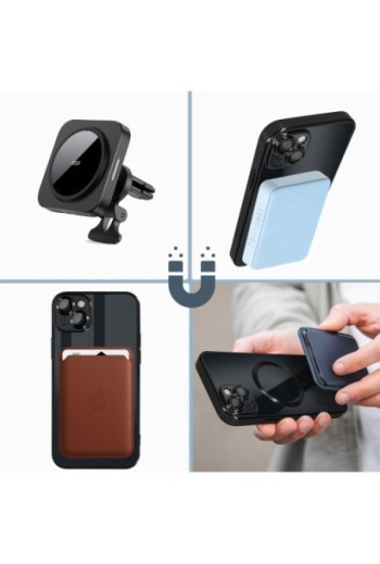 Cover MagSafe per iPhone 14 Plus silicone trasparente bordo cromato nero