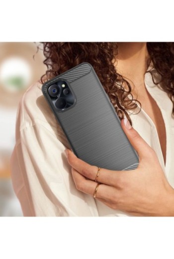 Cover in silicone per Realme 9i 5G effetto carbonio ed alluminio spazzolato - nera