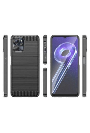 Cover in silicone per Realme 9i 5G effetto carbonio ed alluminio spazzolato - nera