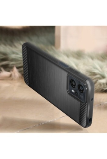 Cover in silicone per Motorola Moto G23 e G13 effetto carbonio ed alluminio spazzolato - nera