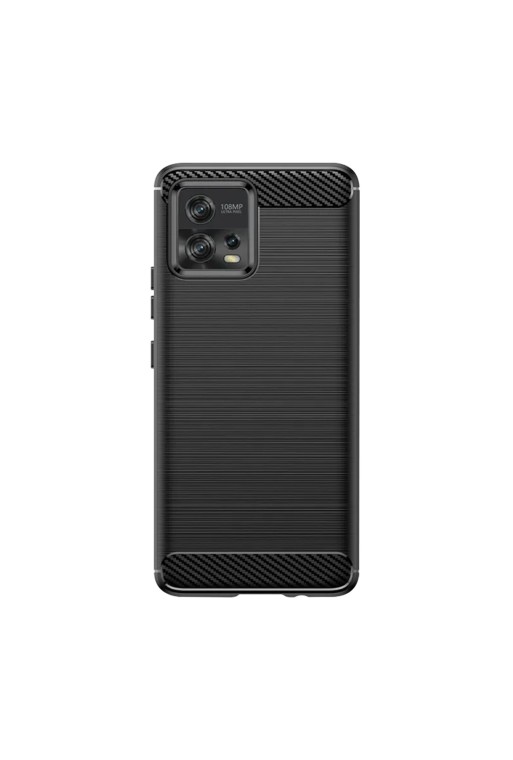 Cover in silicone per Motorola Moto G72 effetto carbonio ed alluminio spazzolato - nera