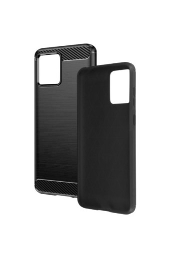Cover in silicone per Motorola Moto G72 effetto carbonio ed alluminio spazzolato - nera