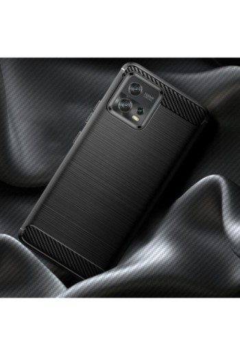 Cover in silicone per Motorola Moto G72 effetto carbonio ed alluminio spazzolato - nera