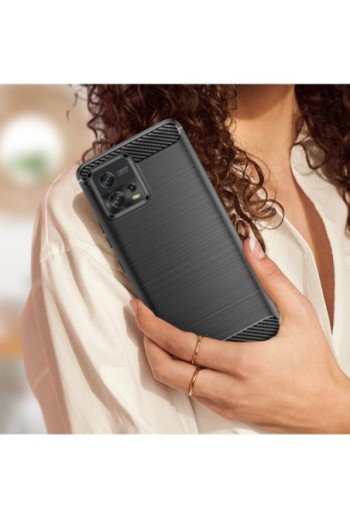 Cover in silicone per Motorola Moto G72 effetto carbonio ed alluminio spazzolato - nera