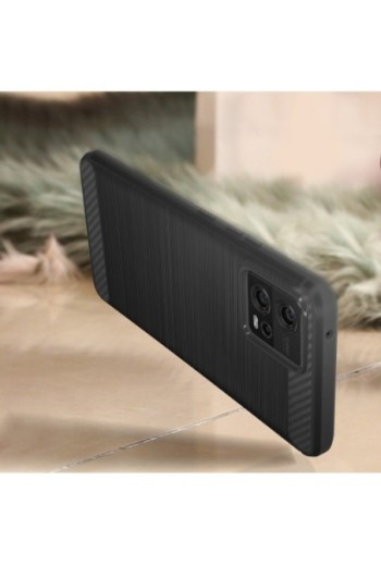 Cover in silicone per Motorola Moto G72 effetto carbonio ed alluminio spazzolato - nera
