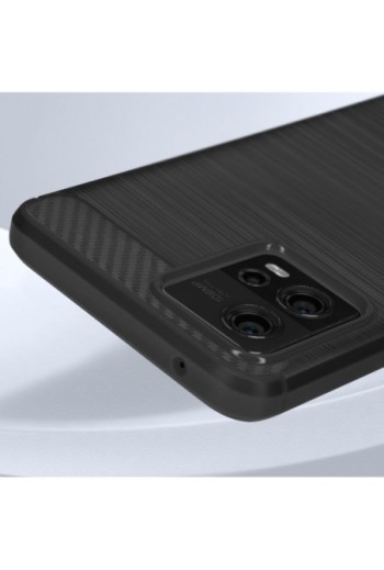 Cover in silicone per Motorola Moto G72 effetto carbonio ed alluminio spazzolato - nera