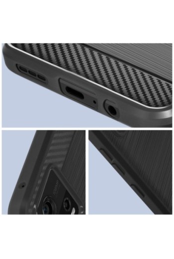 Cover in silicone per Motorola Moto G72 effetto carbonio ed alluminio spazzolato - nera