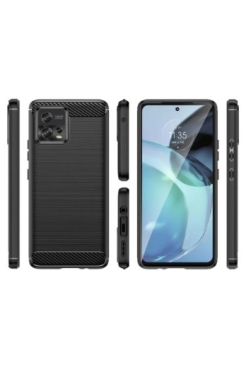 Cover in silicone per Motorola Moto G72 effetto carbonio ed alluminio spazzolato - nera