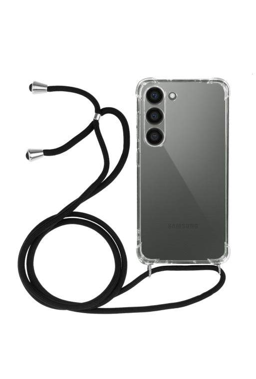Cover con cordino per Samsung Galaxy S23 in morbido silicone con angoli rinforzati - trasparente