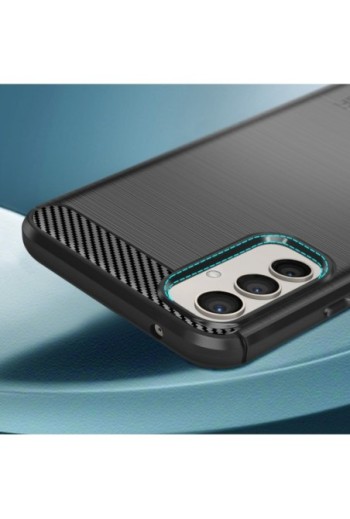 Cover in silicone per Samsung Galaxy A34 5G effetto carbonio ed alluminio spazzolato - nera