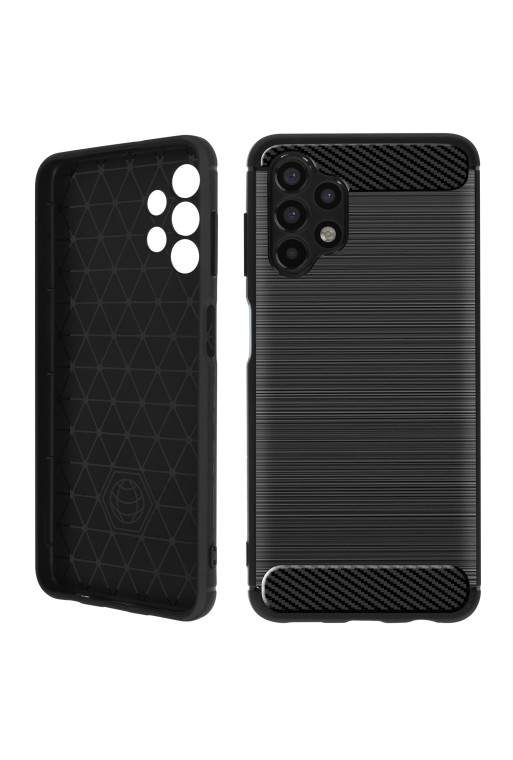 Cover in Silicone per Samsung Galaxy A04s / A13 4G / A13 5G Effetto Carbonio ed Alluminio Spazzolato - Nera