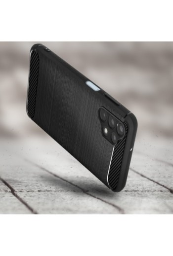 Cover in Silicone per Samsung Galaxy A04s / A13 4G / A13 5G Effetto Carbonio ed Alluminio Spazzolato - Nera