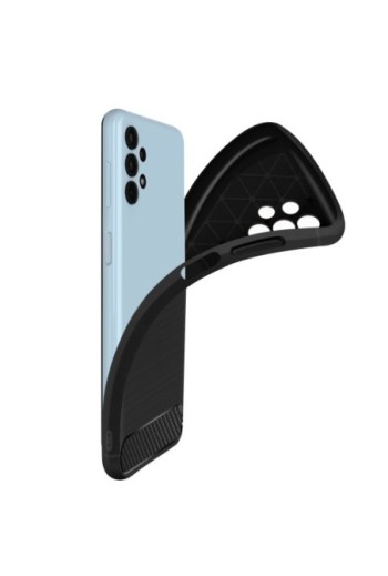 Cover in Silicone per Samsung Galaxy A04s / A13 4G / A13 5G Effetto Carbonio ed Alluminio Spazzolato - Nera